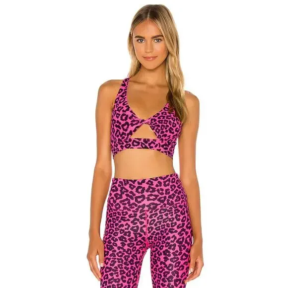 NWT Beach Riot x Revolve Twist Sports Bra in Pink Leopard - Picture 1 of 5
